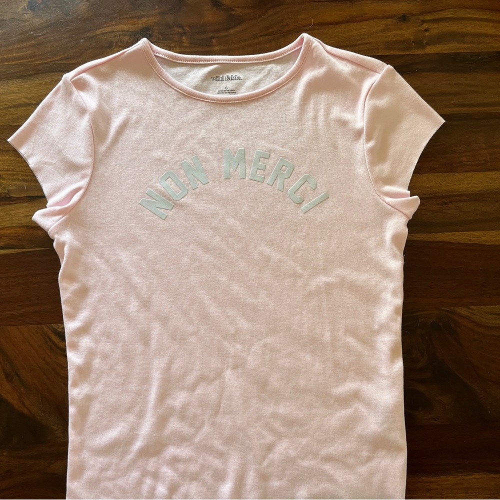 “Non Merci” Wild Fable Light Pink Graphic Tee NEW women’s Small